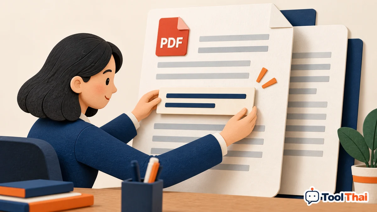 ภาพประกอบ เพิ่มข้อความและคำอธิบายบน PDF: ข้อความใหม่เป็นชั้นเพิ่ม ไม่ใช่การแก้ต้นฉบับ