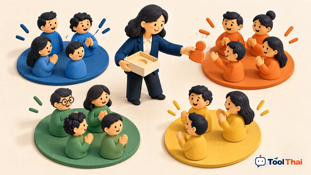 ภาพประกอบ สุ่มแบ่งทีมและแบ่งกลุ่ม: สุ่มรายชื่อครบทุกคนโดยรักษาขนาดกลุ่ม