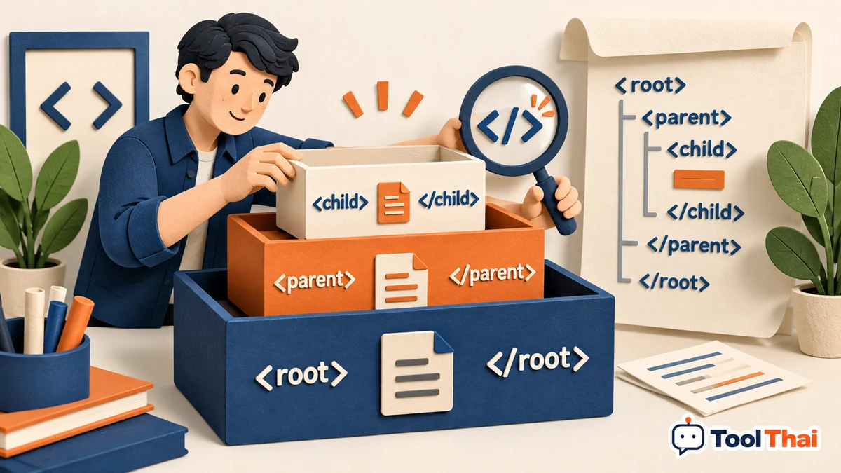ภาพประกอบ จัดรูปแบบและตรวจ XML: XML ถูกไวยากรณ์ไม่ได้แปลว่าถูก schema