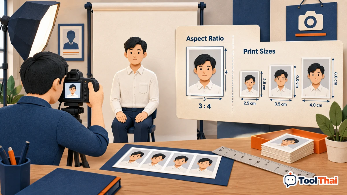ภาพประกอบ ทำรูปติดบัตรและรูปสมัครงานพร้อมจัดหน้าสำหรับพิมพ์: หลักการและตัวอย่าง