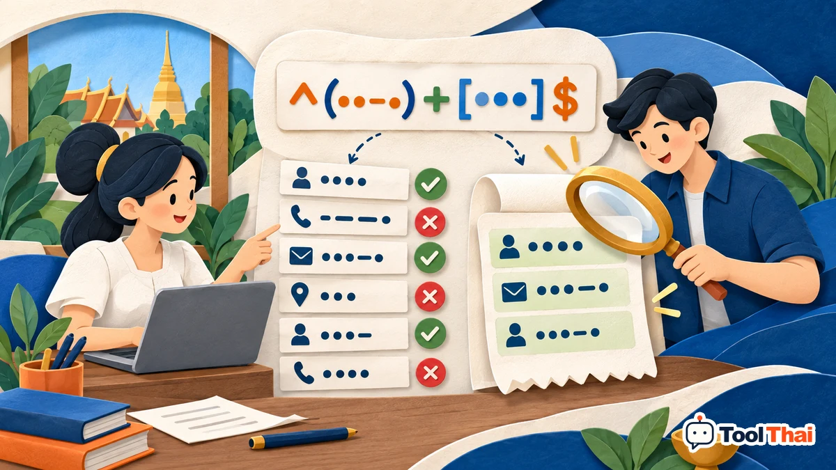ภาพประกอบ ทดสอบ Regular Expression พร้อมแสดงข้อความที่ตรงเงื่อนไข: หลักการและตัวอย่าง