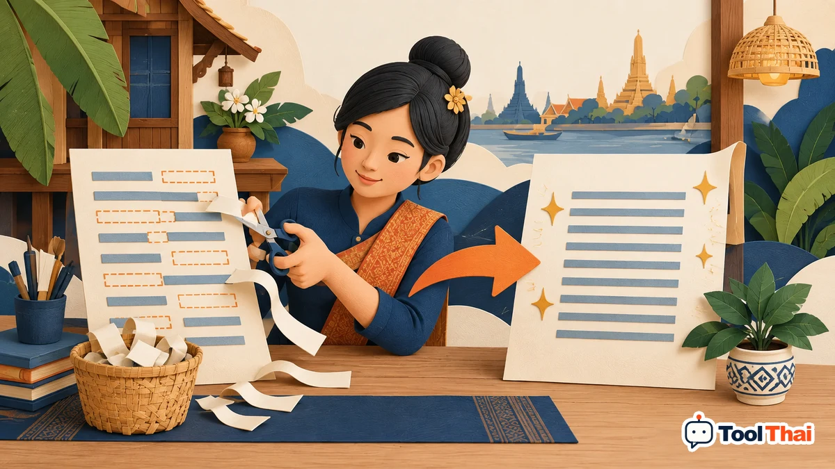 ภาพประกอบ ลบช่องว่างเกินและจัดรูปแบบข้อความ: หลักการและตัวอย่าง