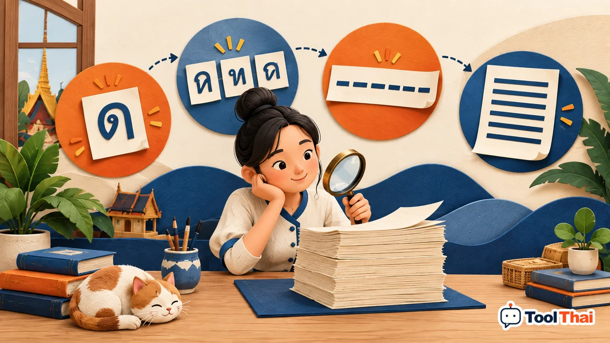 ภาพประกอบ นับคำ ตัวอักษร ประโยค และบรรทัดภาษาไทย: หลักการและตัวอย่าง