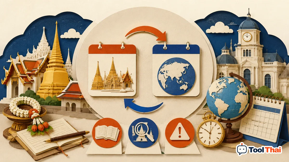 ภาพอธิบายคำศัพท์ รูปแบบการแปลง สำหรับแปลง พ.ศ. ↔ ค.ศ.