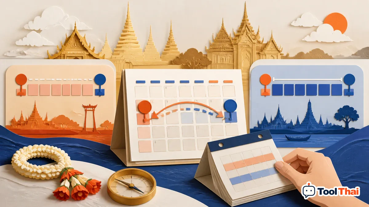 ภาพอธิบายคำศัพท์ วิธีนับวัน สำหรับนับวันระหว่างวันที่