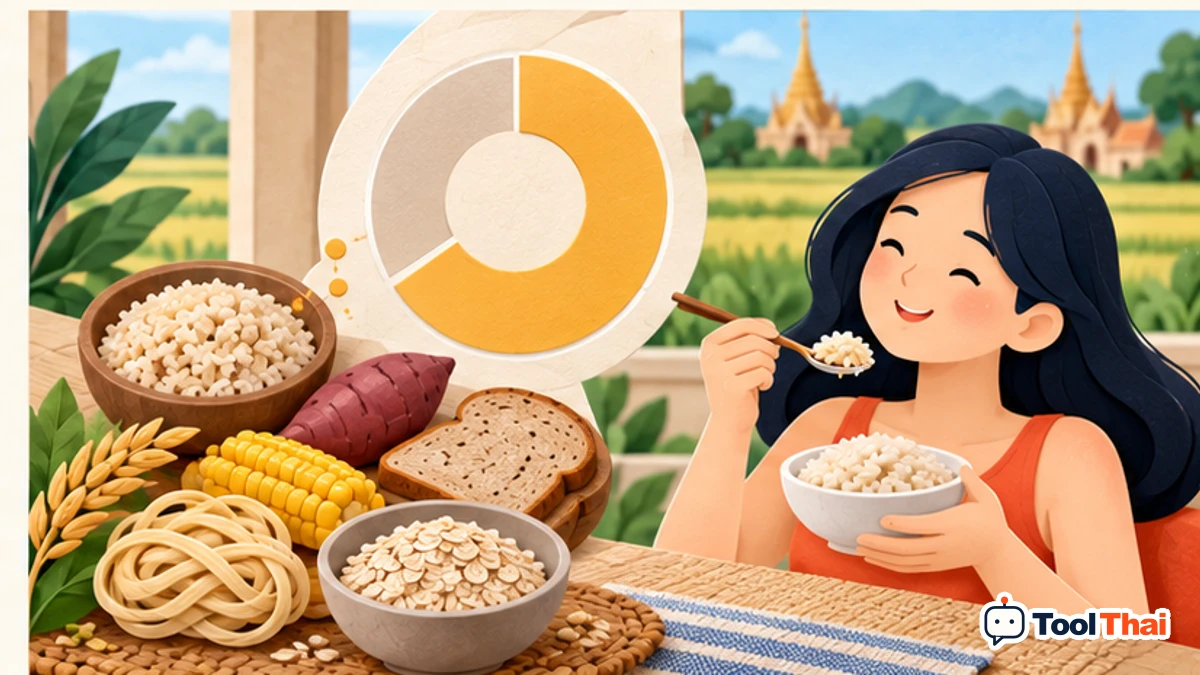 ภาพประกอบ สัดส่วนคาร์โบไฮเดรต ในคำนวณสัดส่วนโปรตีน คาร์โบไฮเดรต และไขมันตามเป้าหมายพลังงาน