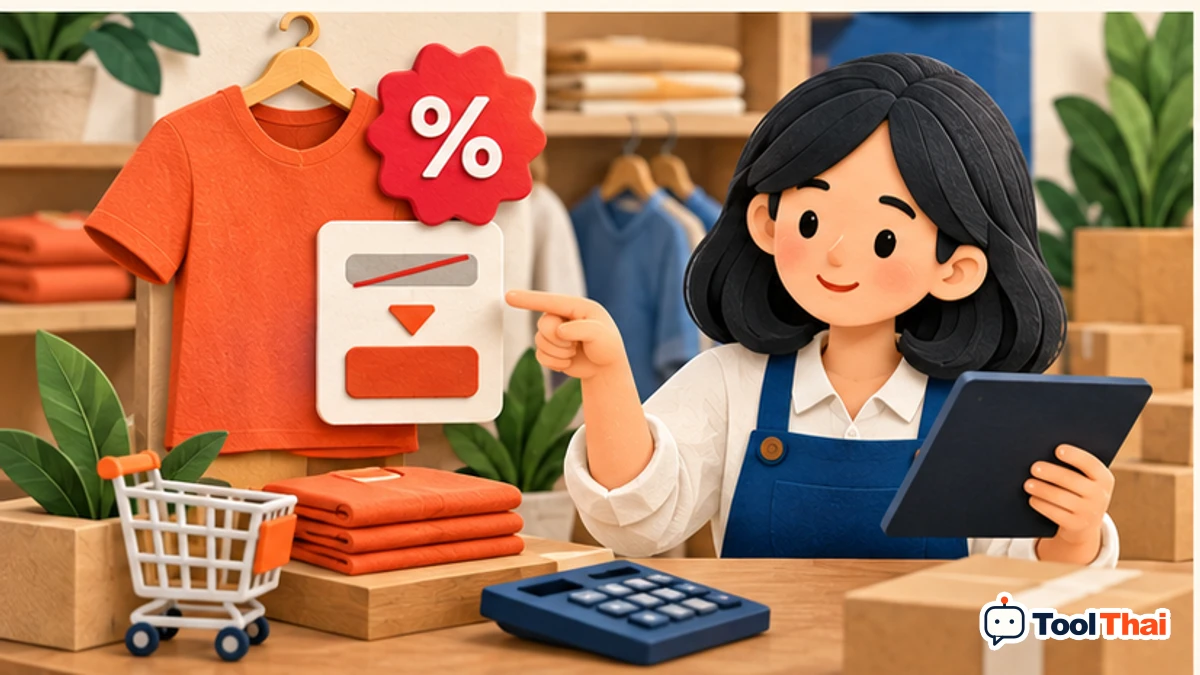 ภาพประกอบ ราคาสินค้าหลังส่วนลดร้าน ในคำนวณกำไรหลังหักค่าธรรมเนียม Shopee, Lazada และ TikTok Shop