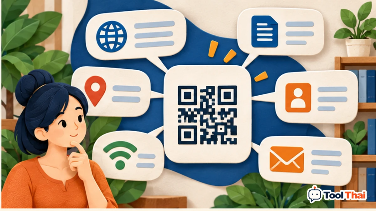 ภาพประกอบ ชนิดข้อมูล ในสร้าง QR Code จาก URL และข้อความ