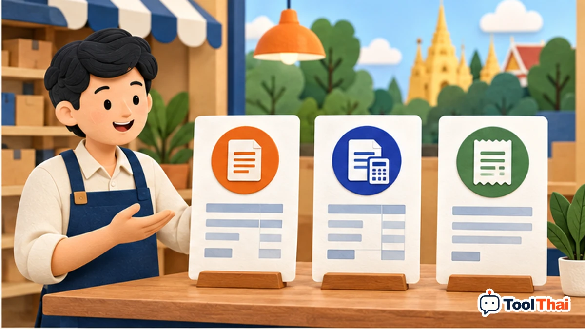 ภาพประกอบ ประเภทเอกสาร ในสร้างใบเสนอราคา ใบแจ้งหนี้ และใบเสร็จรับเงิน