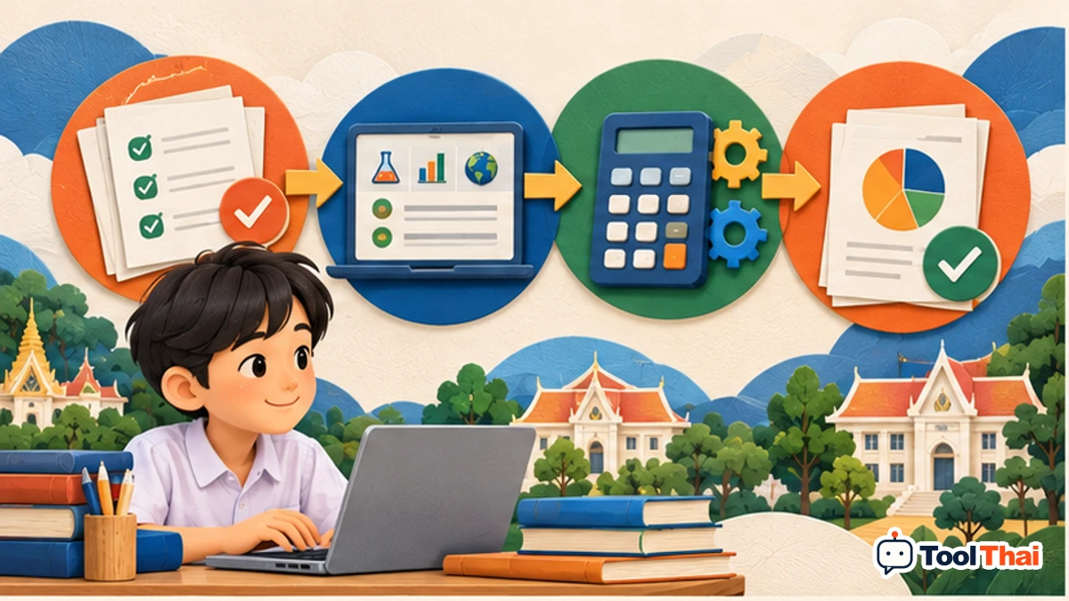 ภาพประกอบ วิธีใช้คำนวณคะแนนถ่วงน้ำหนัก A-Level ทีละขั้น