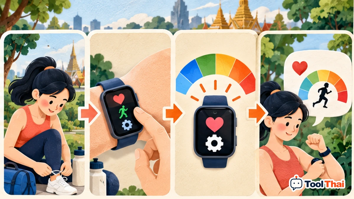 ภาพประกอบ วิธีใช้ประเมินโซนอัตราการเต้นหัวใจสำหรับออกกำลังกาย ทีละขั้น