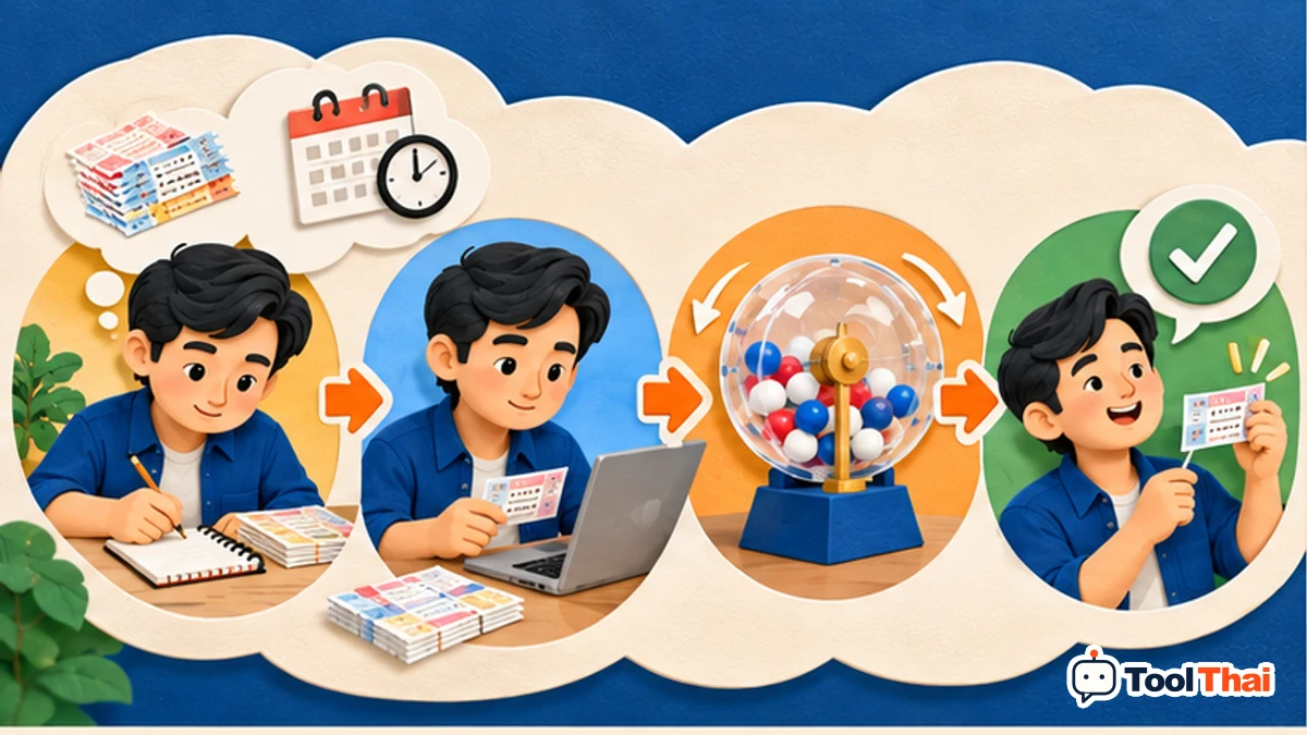 ภาพประกอบ วิธีใช้คำนวณความน่าจะเป็นของการถูกรางวัล ทีละขั้น