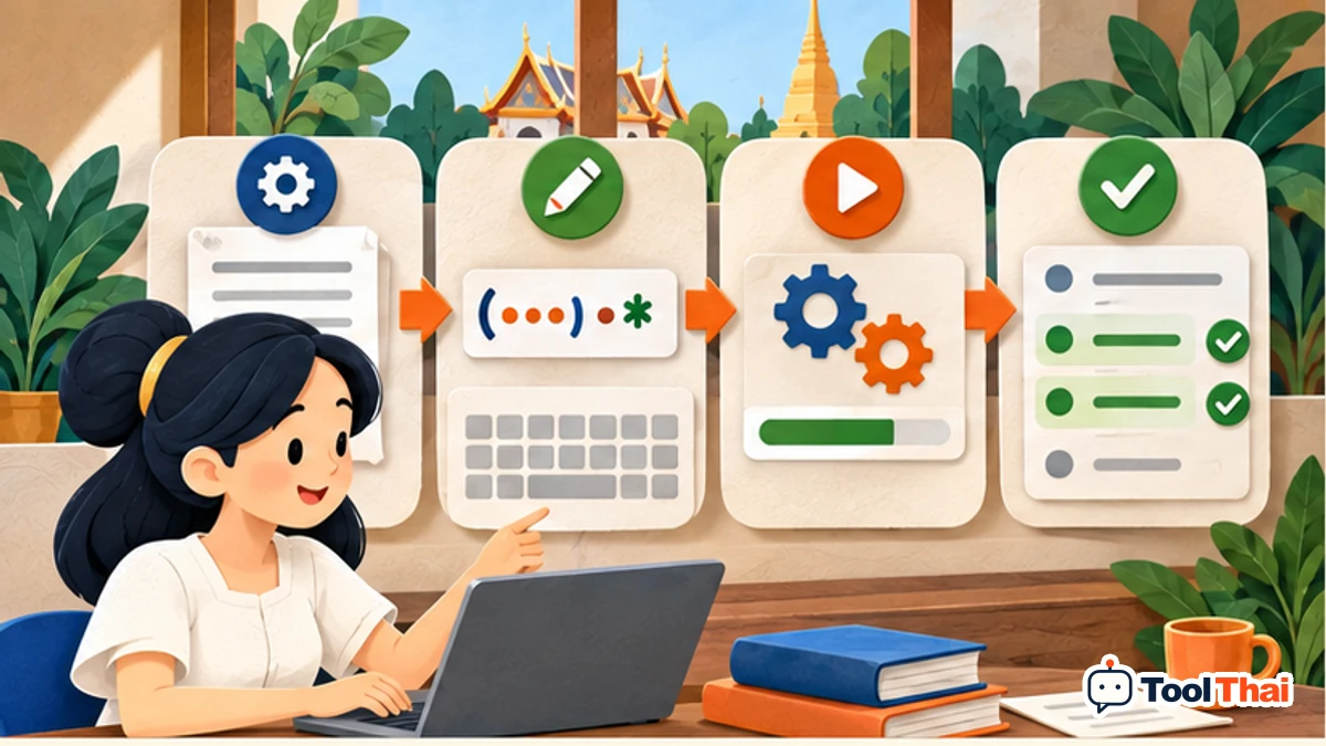 ภาพประกอบ วิธีใช้ทดสอบ Regular Expression พร้อมแสดงข้อความที่ตรงเงื่อนไข ทีละขั้น