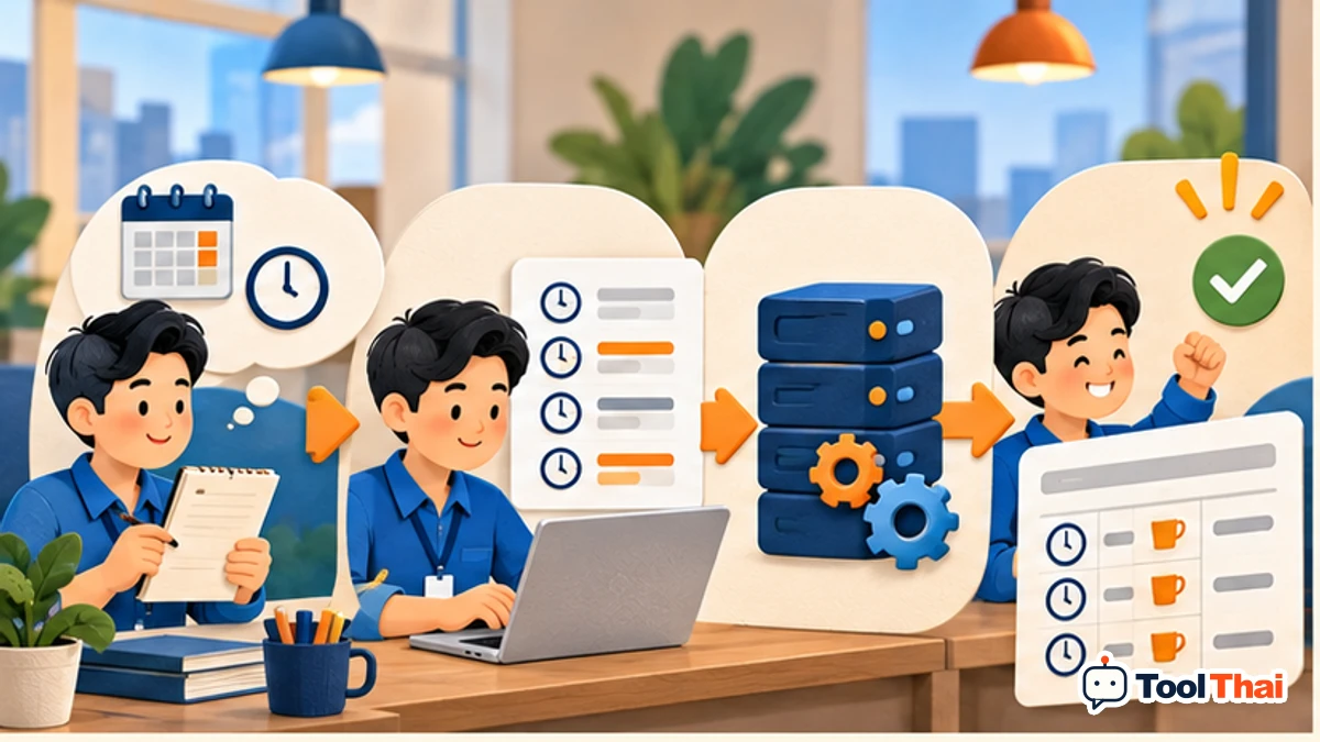 ภาพประกอบ วิธีใช้รวมเวลาเข้างาน ออกงาน และเวลาพักจาก Timesheet ทีละขั้น