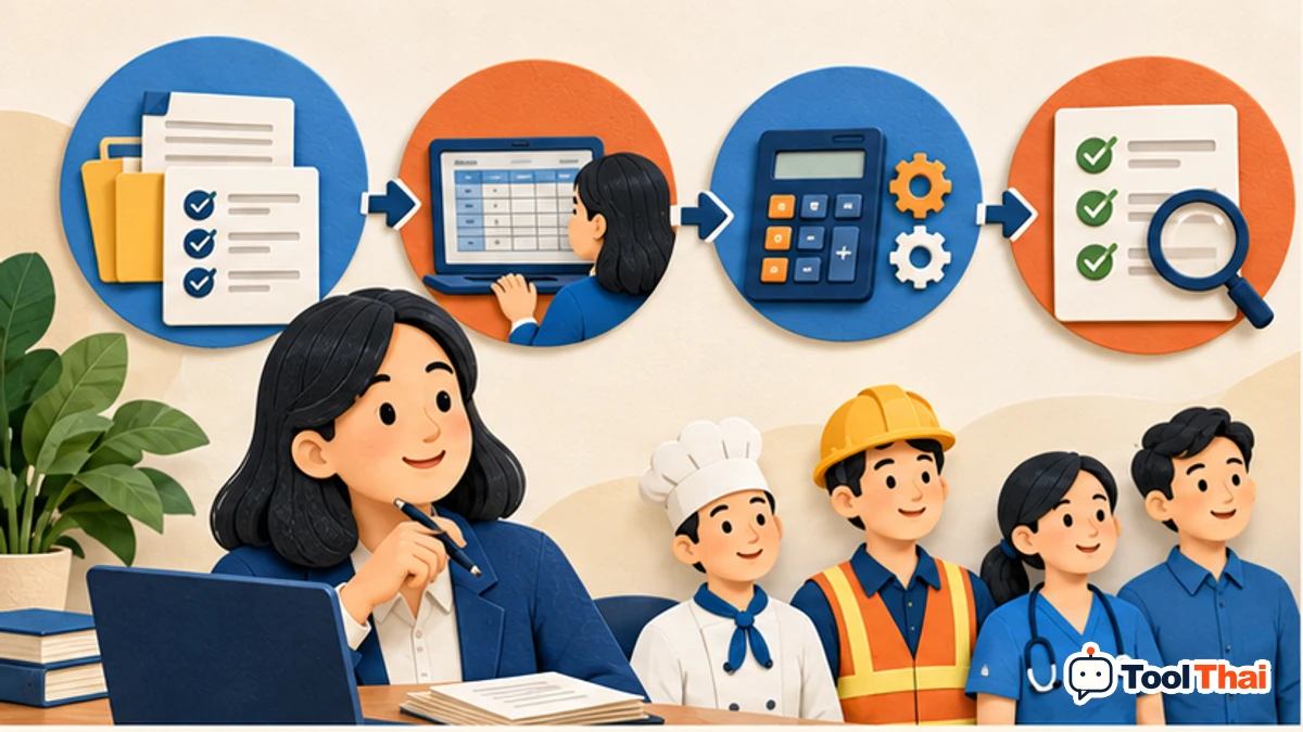 ภาพประกอบ วิธีใช้คำนวณต้นทุนพนักงานรวมเงินเดือน สวัสดิการ และเงินสมทบนายจ้าง ทีละขั้น